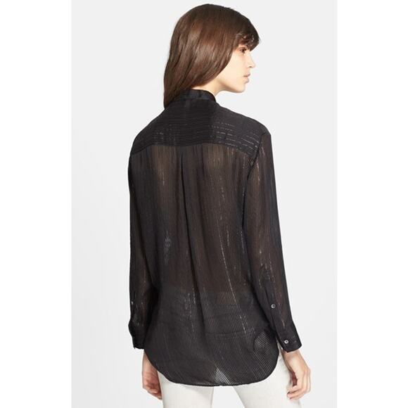 IRO Knox Metallic Stripe Silk Blouse/ Tunic, Black, Sz FR 36/ US 4 - Picture 2 of 10